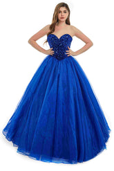 Royal Blue Strapless Ball Gown Prom Evening Dress with Detached Sleeves EN5801